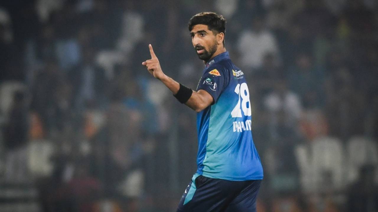 Shahnawaz Dahani celebrates dismissing Saim Ayub, Multan Sultans vs Peshawar Zalmi, Multan, PSL, February 23, 2024
