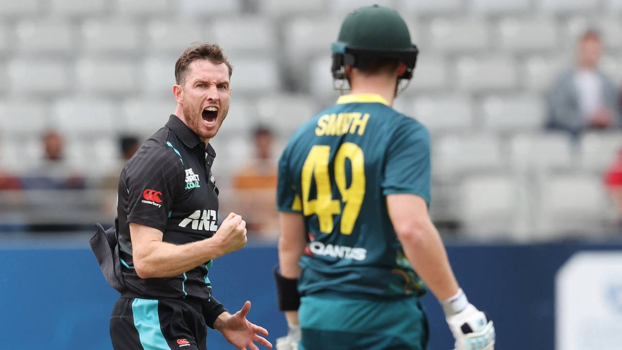Adam Milne celebrates Steve Smith's wicket, New Zealand vs Australia, 3rd T20I, Auckland, February 25, 2024