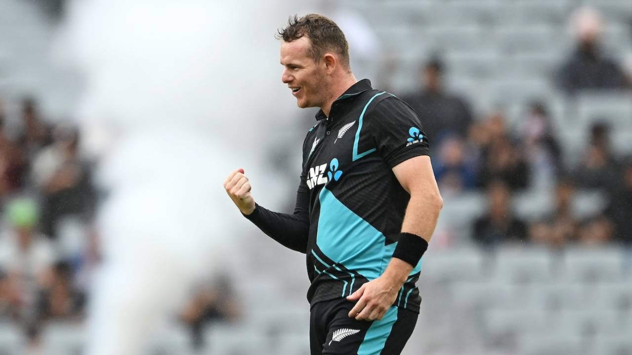 Josh Clarkson celebrates his first T20I wicket - Glenn Maxwell, New Zealand vs Australia, 3rd T20I, Auckland, February 25, 2024