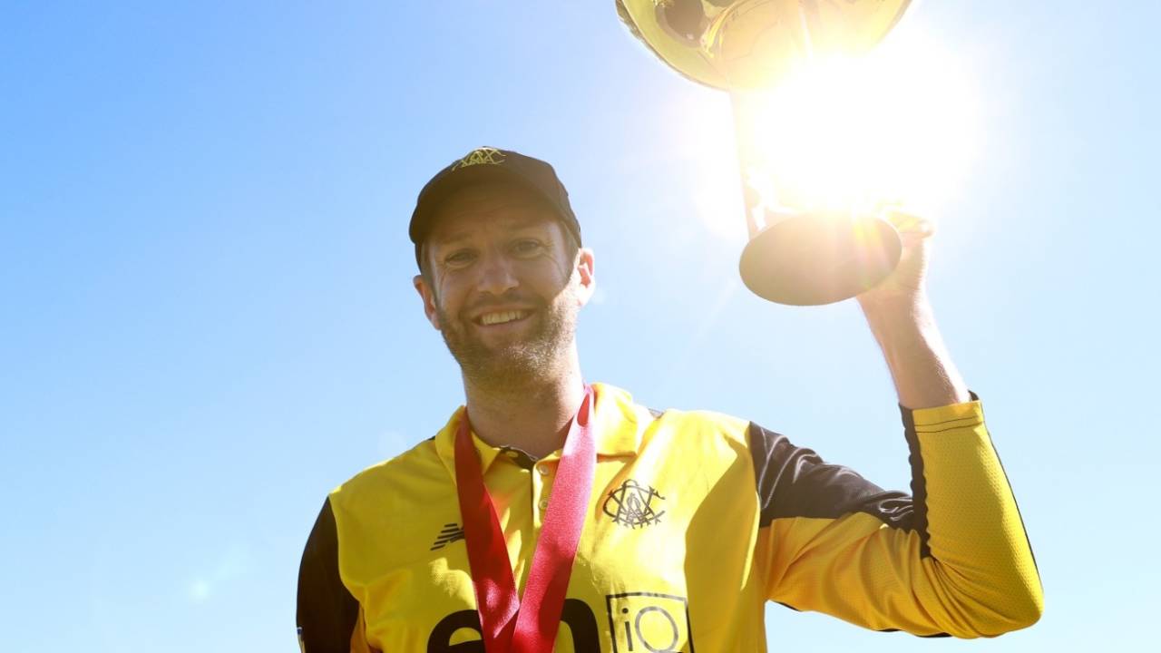 Andrew Tye with the Marsh Cup, New South Wales vs Western Australia, Marsh Cup final, Cricket Central, Sydney, February 25, 2024
