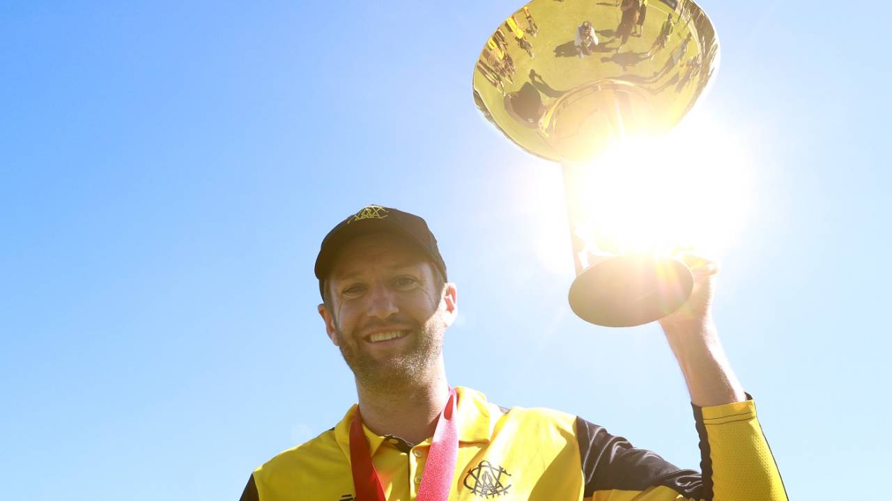 Andrew Tye with the Marsh Cup, New South Wales vs Western Australia, Marsh Cup final, Cricket Central, Sydney, February 25, 2024