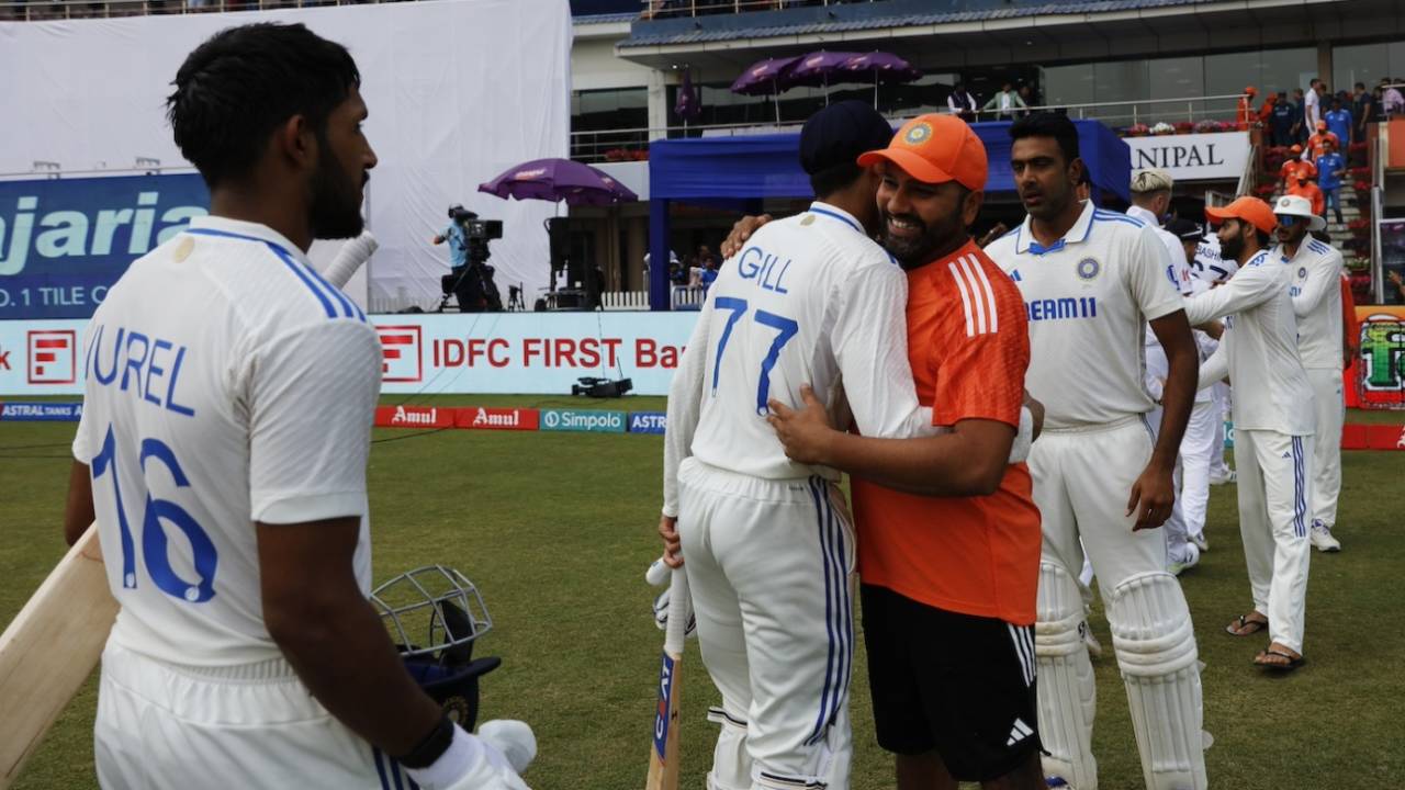 Rohit Sharma greets his match-winners after the series win&nbsp;&nbsp;&bull;&nbsp;&nbsp;BCCI
