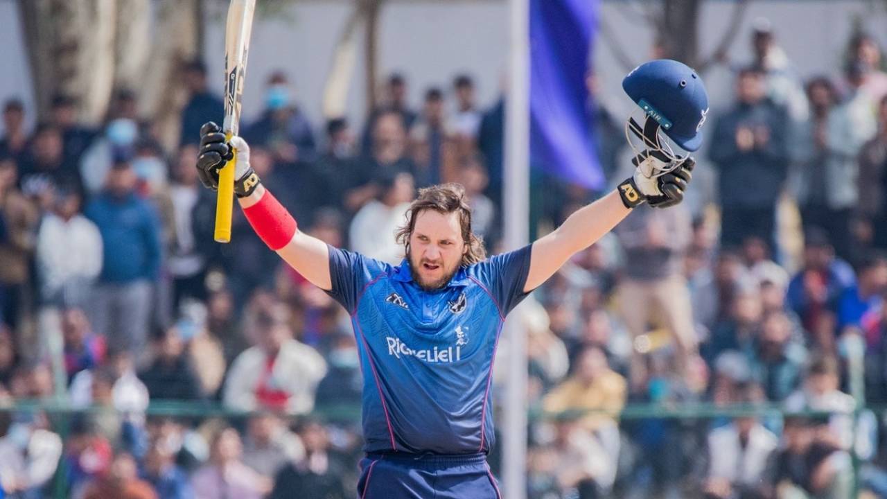 Jan Nicol Loftie-Eaton scored the fastest T20I hundred, off 33 balls, Nepal vs Namibia, Kirtipur, tri-nation series, February 27, 2024