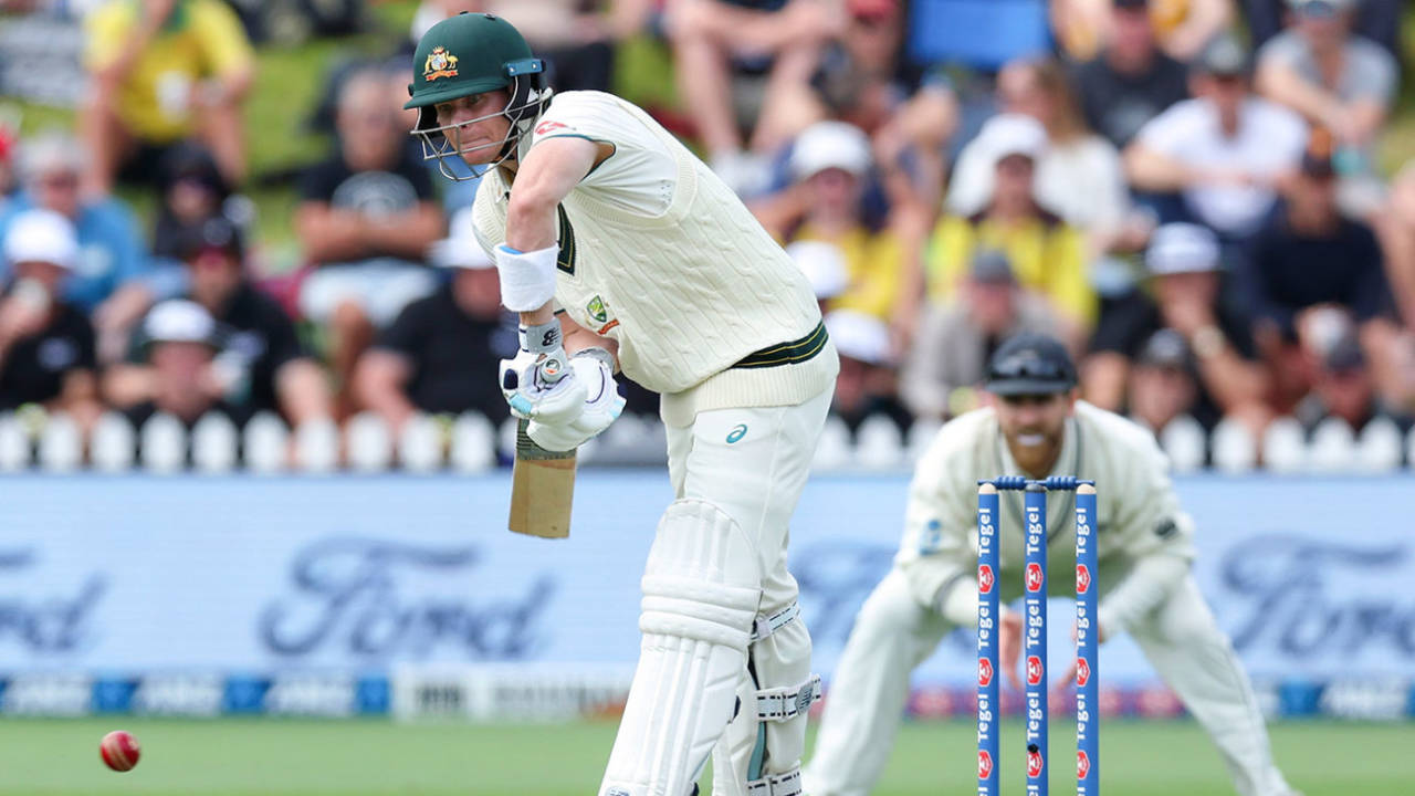Steven Smith faces up early on, New Zealand vs Australia, 1st Test, Wellington, February 29, 2024