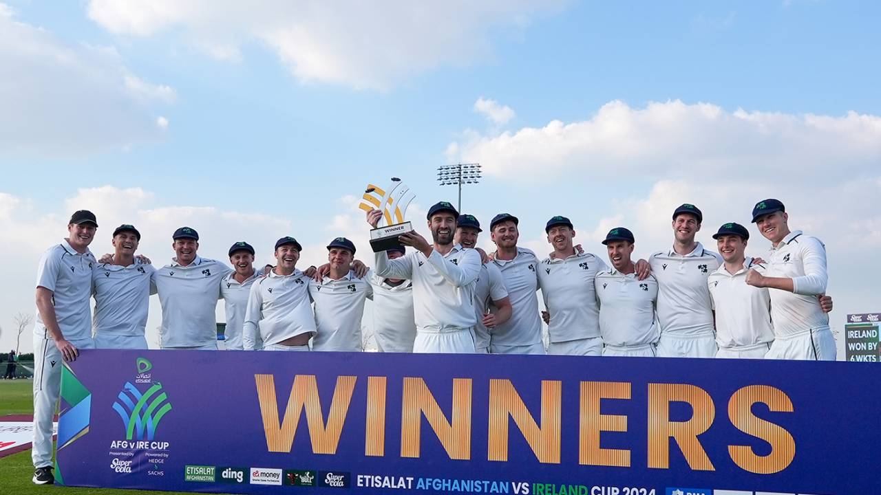 Andy Balbirnie holds aloft the series trophy, Afghanistan vs Ireland, Only Test, Abu Dhabi, 3rd day, March 1, 2024