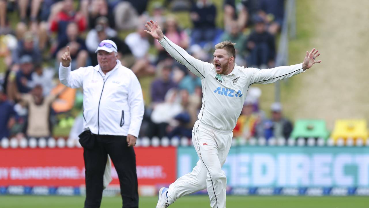 Glenn Phillips went all out with his five-for celebrations, 1st Test, Wellington, 3rd day, March 2, 2024