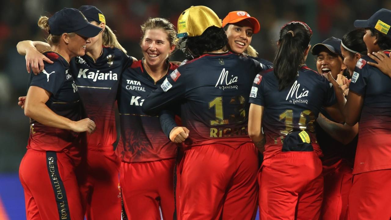 RCB celebrate after DRS ruled the Chamari Athapaththu lbw in their favour, UP Warriorz vs Royal Challengers Bangalore, WPL 2024, Bengaluru, March 4, 2024