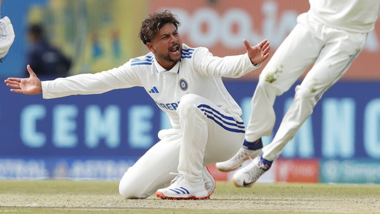 Kuldeep Yadav appeals for an lbw, India vs England, 5th Test, Dharamsala, 1st day, March 7, 2024