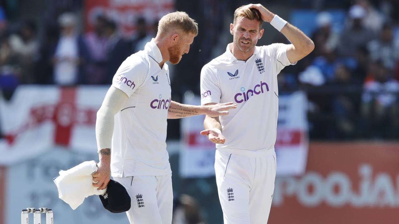 Ben Stokes and James Anderson celebrate a wicket, India vs England, 5th Test, Dharamsala, 2nd day, March 8, 2024