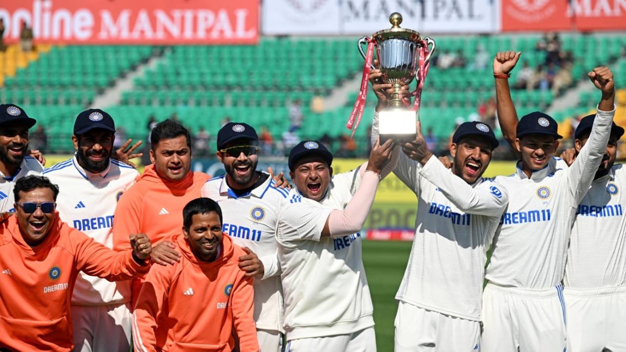 India celebrate their 4-1 win over England, India vs England, 5th Test, Dharamsala, 3rd day, March 9, 2024