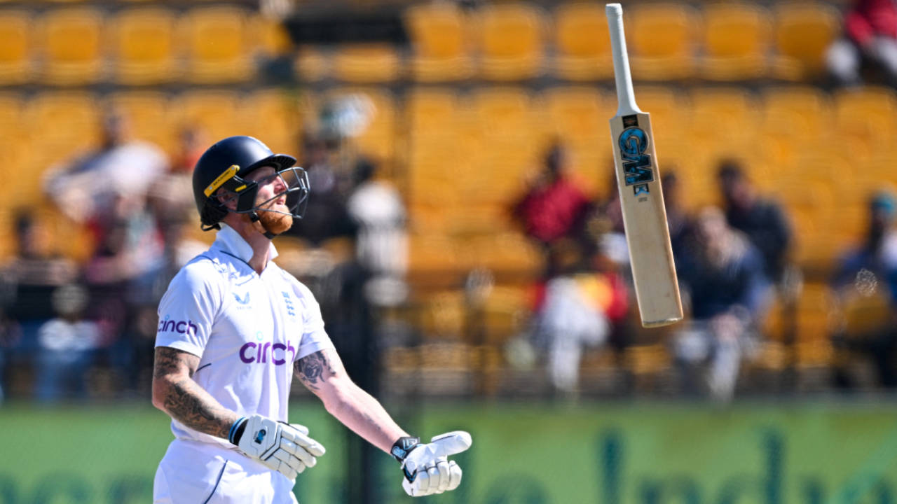 Ben Stokes flings his bat in frustration after being bowled by R Ashwin&nbsp;&nbsp;&bull;&nbsp;&nbsp;Getty Images