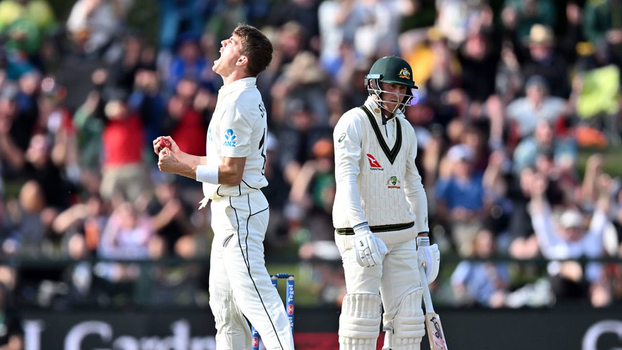 Ben Sears claimed a return catch to remove Marnus Labuschagne, New Zealand vs Australia, 2nd Test, Christchurch, 3rd Day, March 10, 2024