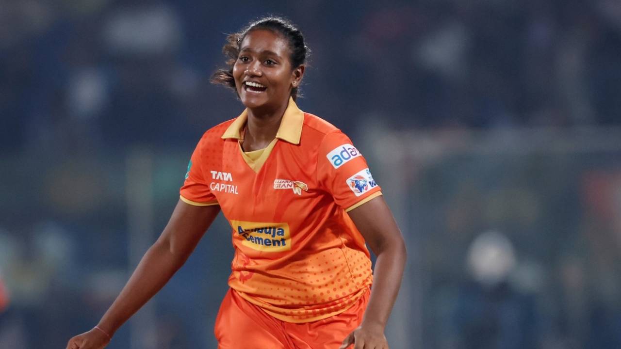 Shabnam Shakil was struck for a four first ball of her spell but stormed back to finish with 3 for 11, Gujarat Giants vs UP Warriorz, WPL, Delhi, March 11, 2024