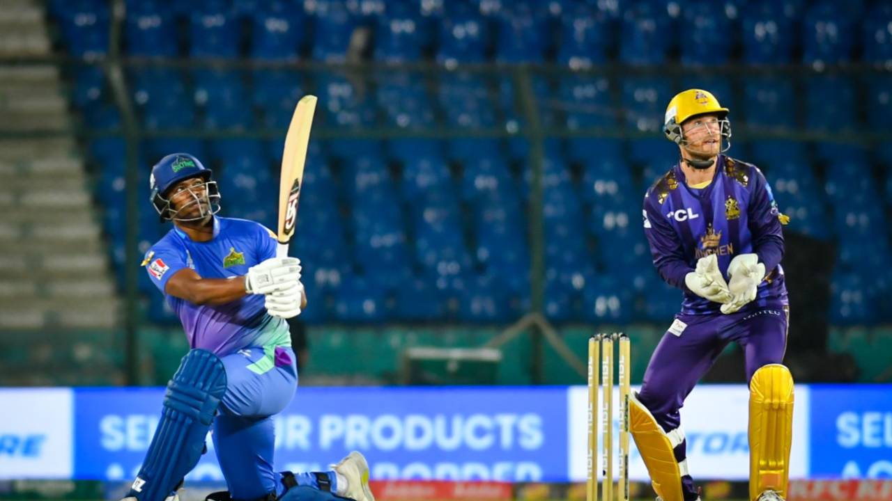 Johnson Charles tees off on his way to 53 off 29, Multan Sultans vs Quetta Gladiators, PSL 2024, Karachi, March 12, 2024