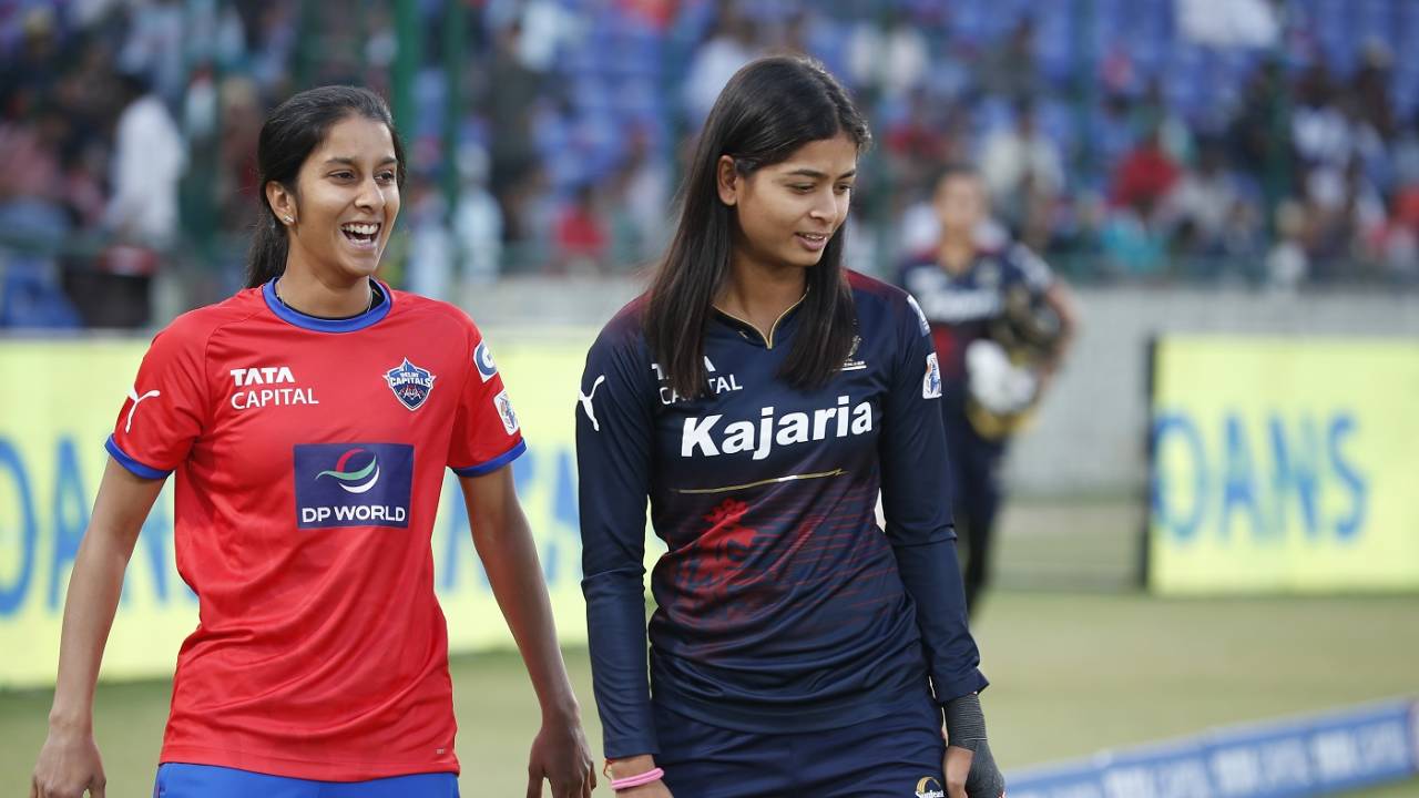 Jemimah Rodrigues and Shreyanka Patil share a laugh before the final