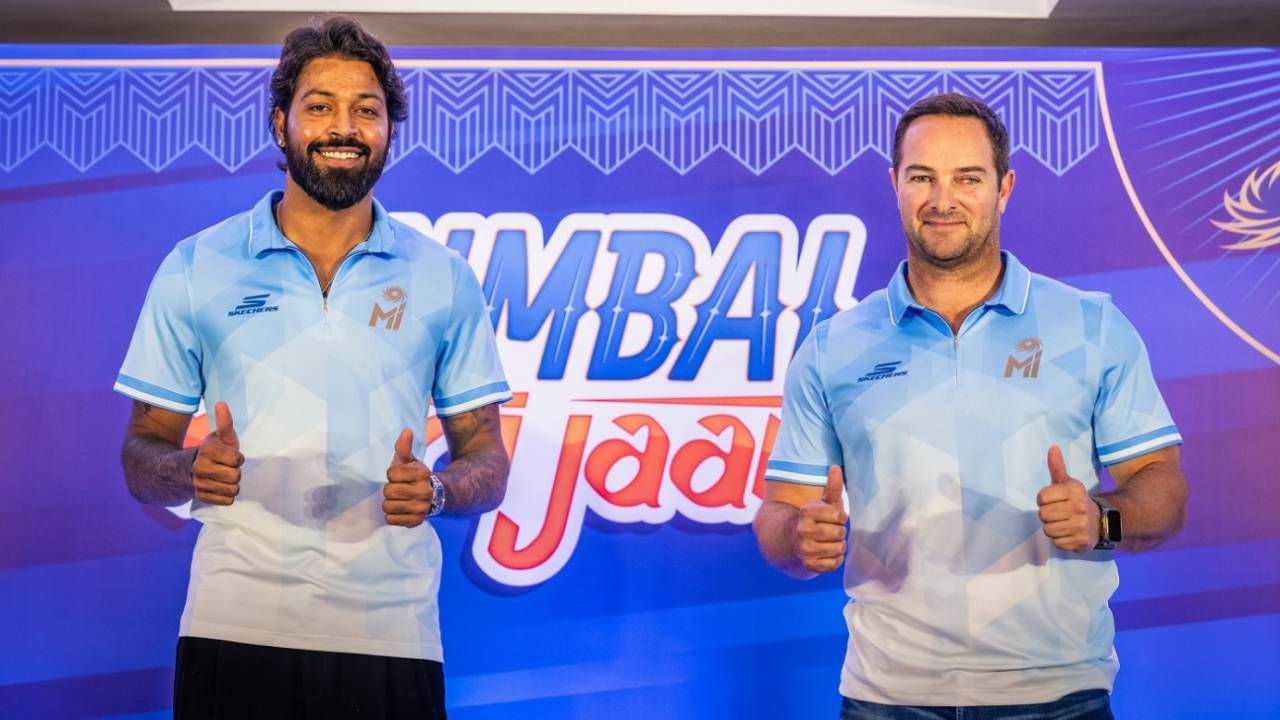 Captain Hardik Pandya and head coach Mark Boucher at Mumbai Indians' pre-season press conference, Mumbai, March 18, 2024
