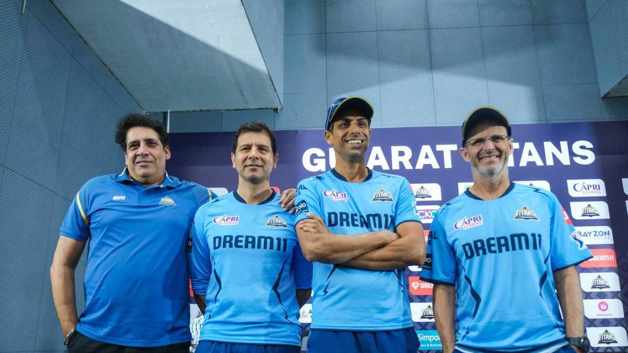 Vikram Solanki, Ashish Nehra, and Gary Kirsten - part of Gujarat Titans' coaches and support staff - get clicked