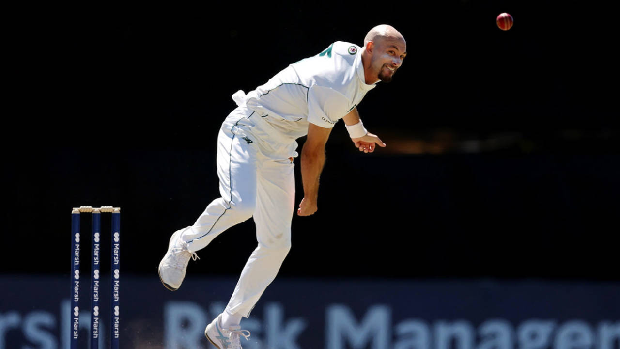 Gabe Bell in his delivery stride, Western Australia vs Tasmania, Sheffield Shield, Final, WACA, March 23, 2024