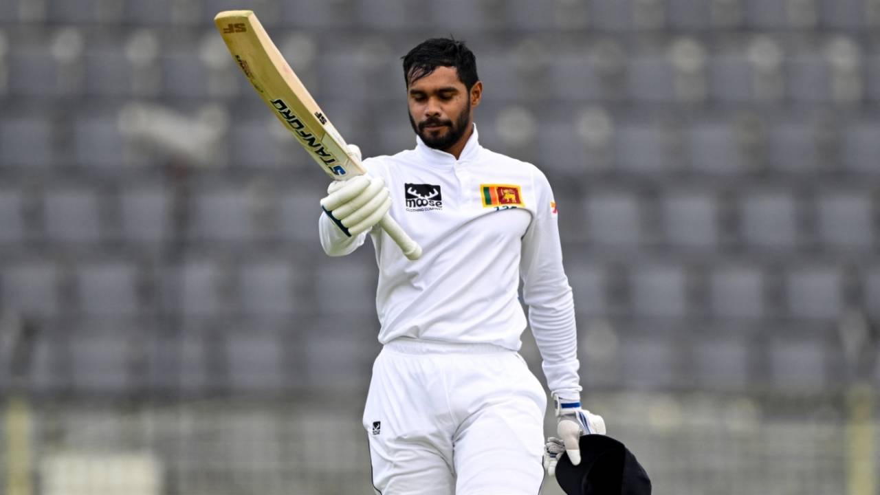 Dhananjaya de Silva became the sixth Sri Lanka batter to score twin hundreds in a Test match, Bangladesh vs Sri Lanka, 1st Test, day 3, Sylhet, March 24, 2024 