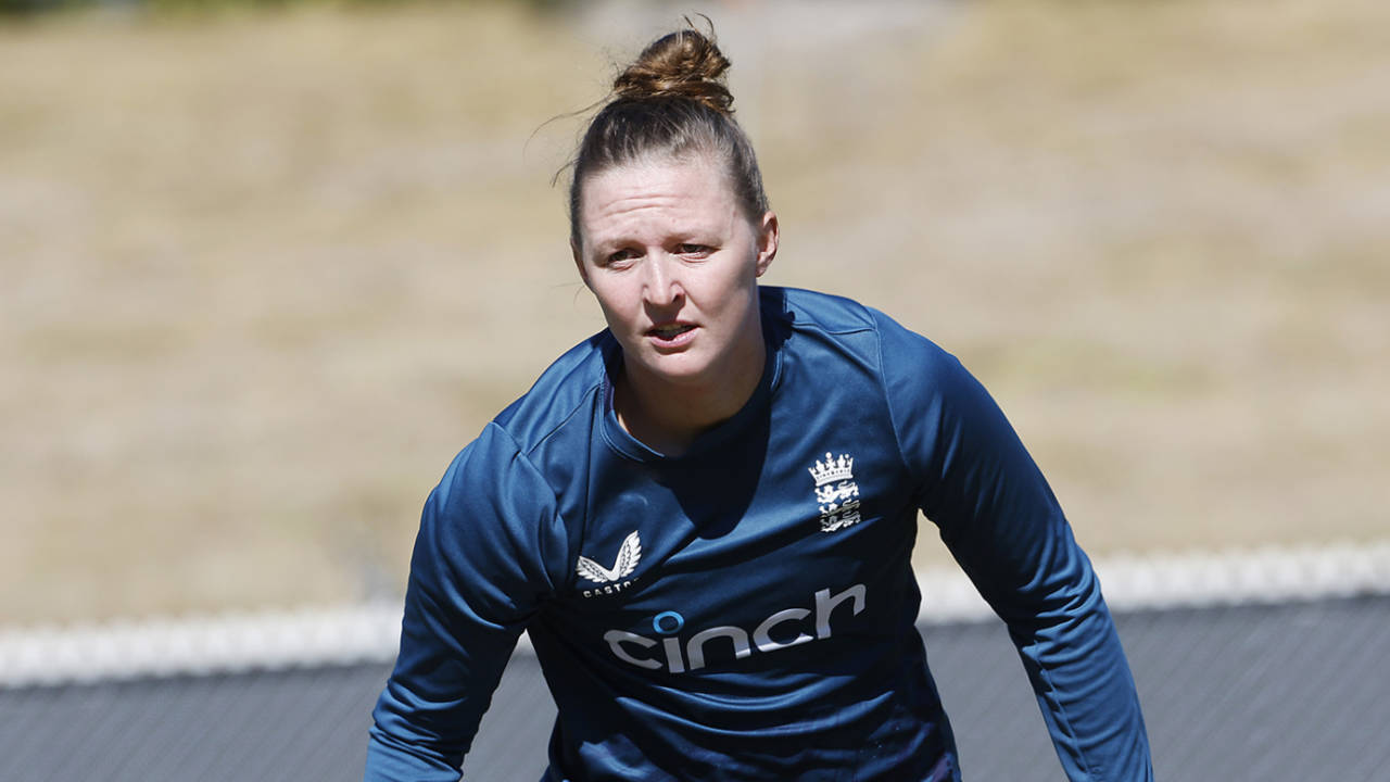 Lauren Filer during an England Women's T20I squad training session at Saxton Field, Nelson, March 21, 2024