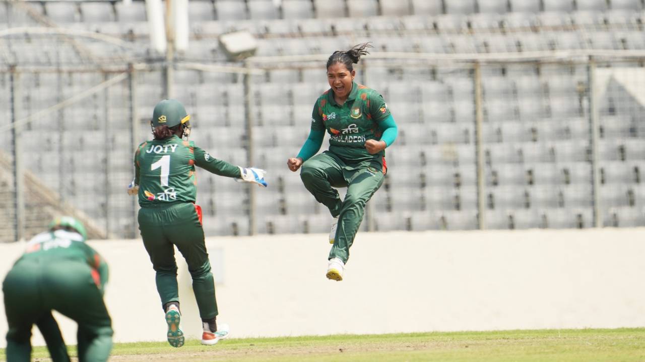 Fariha Trisna leaps in joy after completing her hat-trick