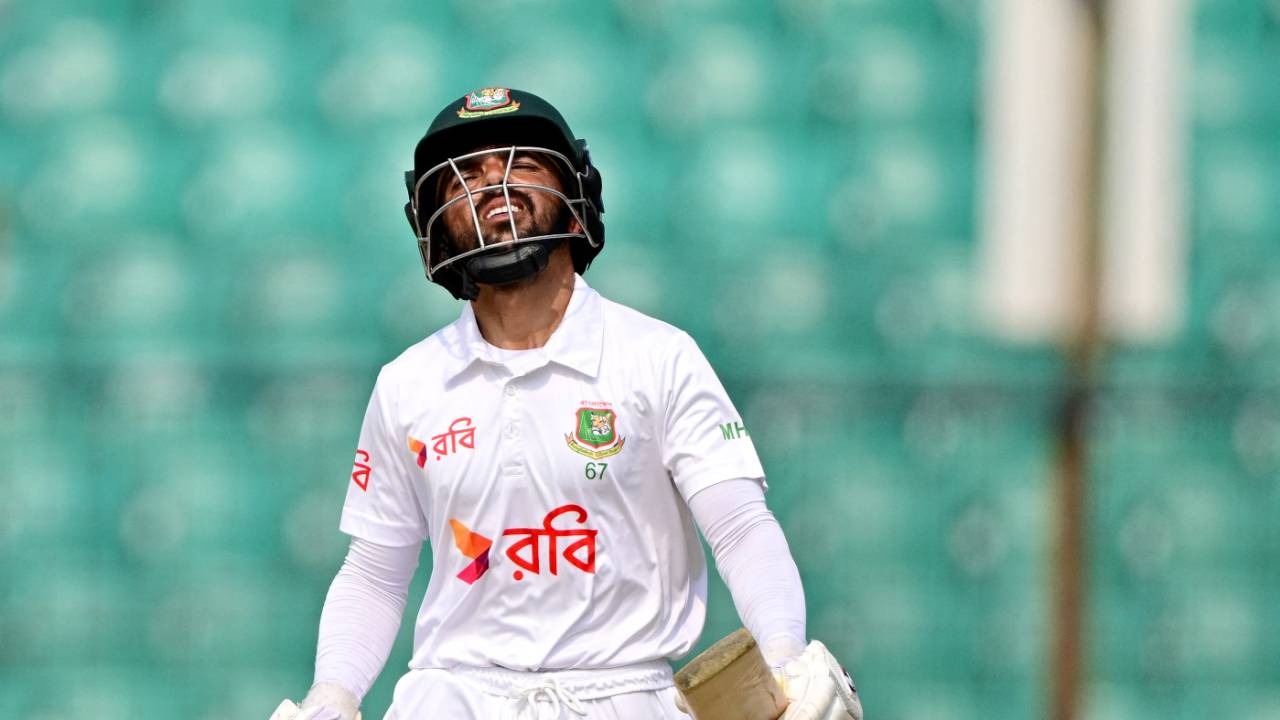 Mominul Haque cuts a dejected figure, out for a counterattacking 50 off 56, Bangladesh vs Sri Lanka, 2nd Test, Chattogram, 4th day, April 2, 2024