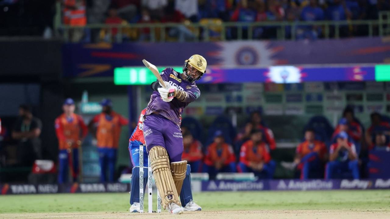Sunil Narine swings for the hills, Delhi Capitals vs Kolkata Knight Riders, IPL 2024, Visakhapatnam, April 3, 2024