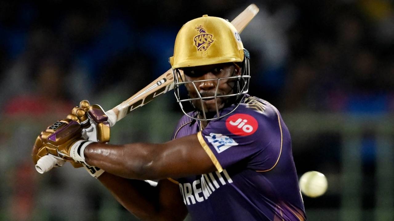 Andre Russell prepares to tee off, Delhi Capitals vs Kolkata Knight Riders, IPL 2024, Visakhapatnam, April 3, 2024