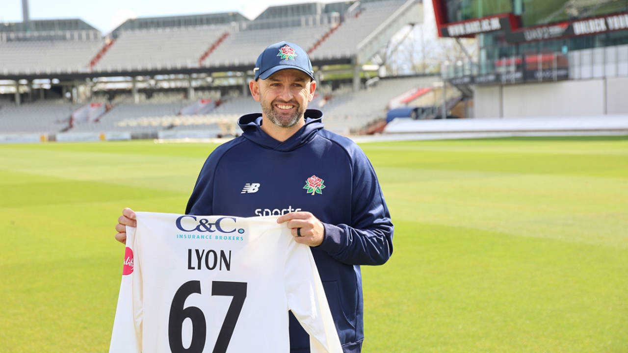 Nathan Lyon poses with his Lancashire shirt&nbsp;&nbsp;&bull;&nbsp;&nbsp;Lancashire Cricket
