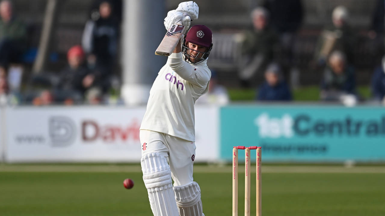 Luke Procter drives on his way to 41 not out, Sussex vs Northamptonshire, County Championship, Division Two, Hove, April 5, 2024