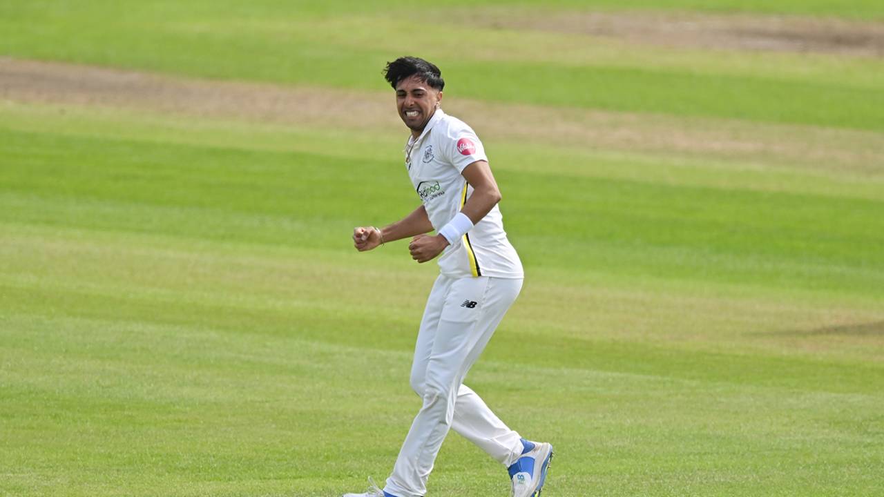 Ajeet Singh Dale celebrates an early wicket, Gloucestershire vs Yorkshire, County Championship, Division Two, Bristol, April 12, 2024