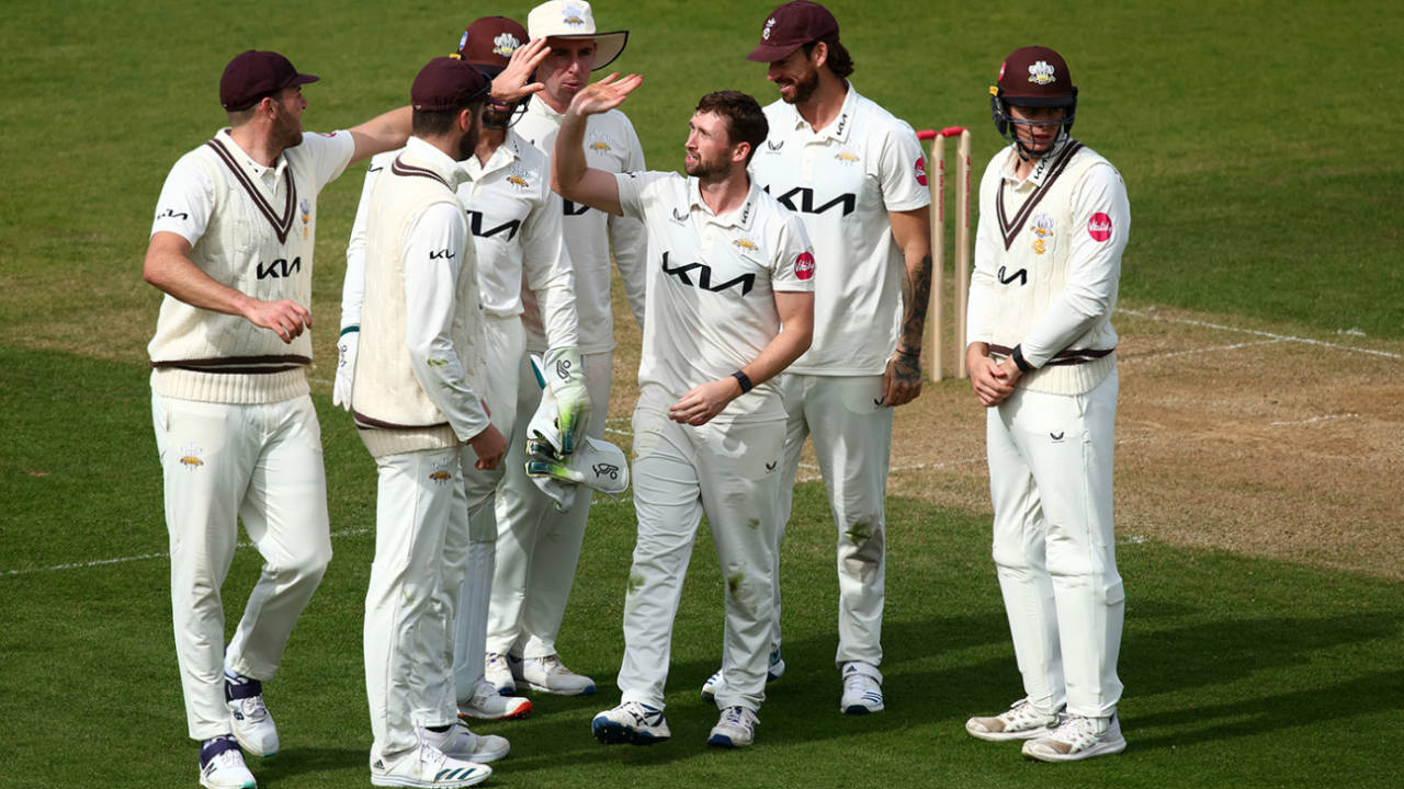 Cameron Steel made key breakthroughs on the third afternoon, Surrey vs Somerset, County Championship, Division One, The Oval, April 14, 2024