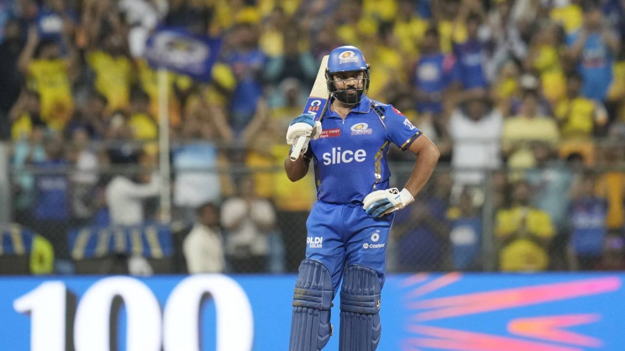 There were muted celebrations from Rohit Sharma after reaching his century with Mumbai Indians going down
