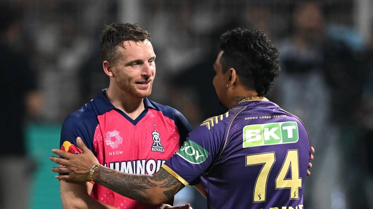 When centurions met: Jos Buttler and Sunil Narine catch up after the match