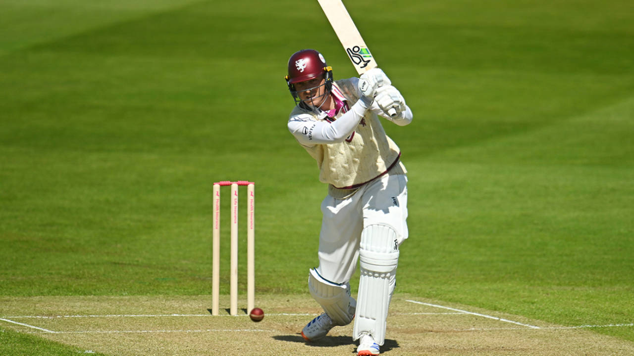 Tom Banton drives during his innings of 83, Somerset vs Nottinghamshire, Vitality County Championship, Division One, Taunton, April 20, 2024