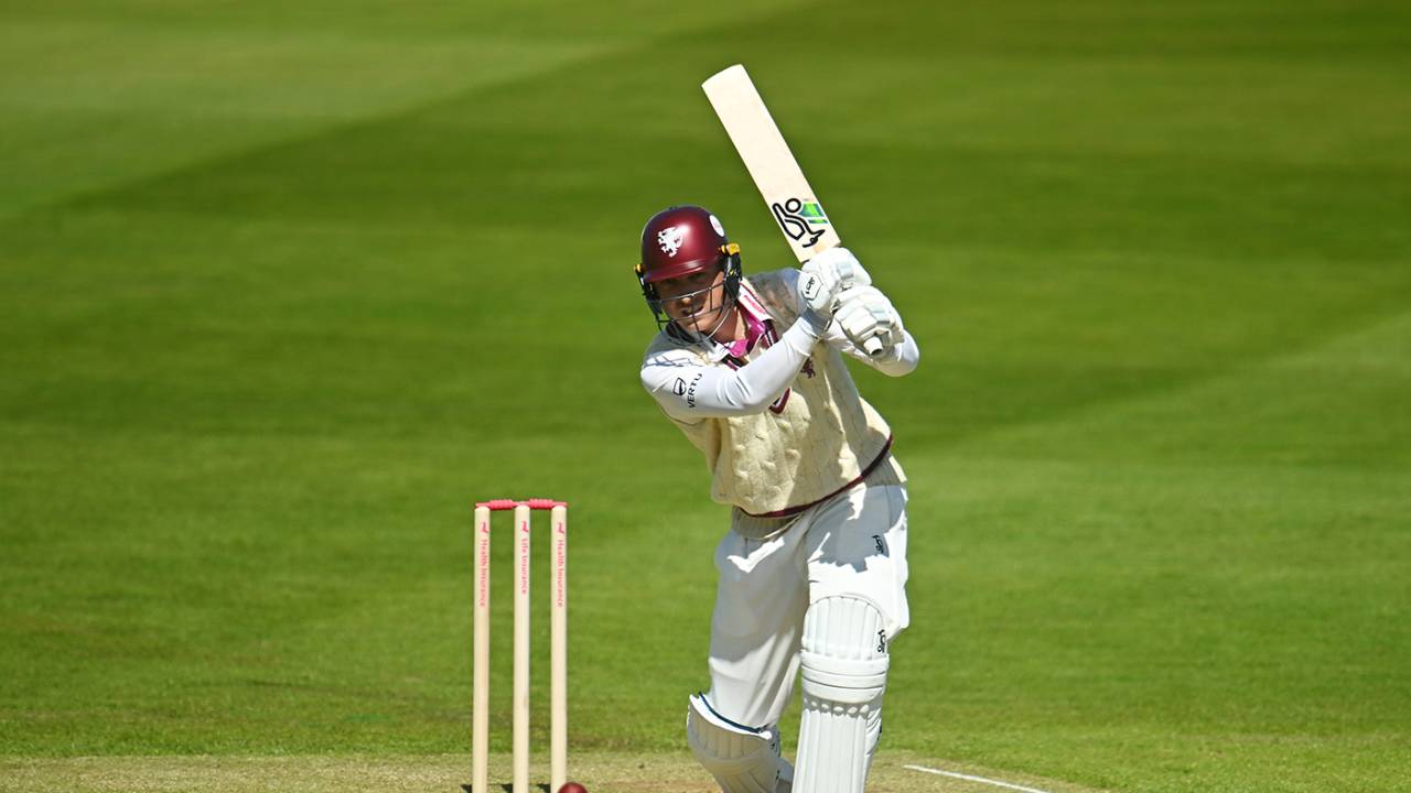 Tom Banton drives during his innings of 83