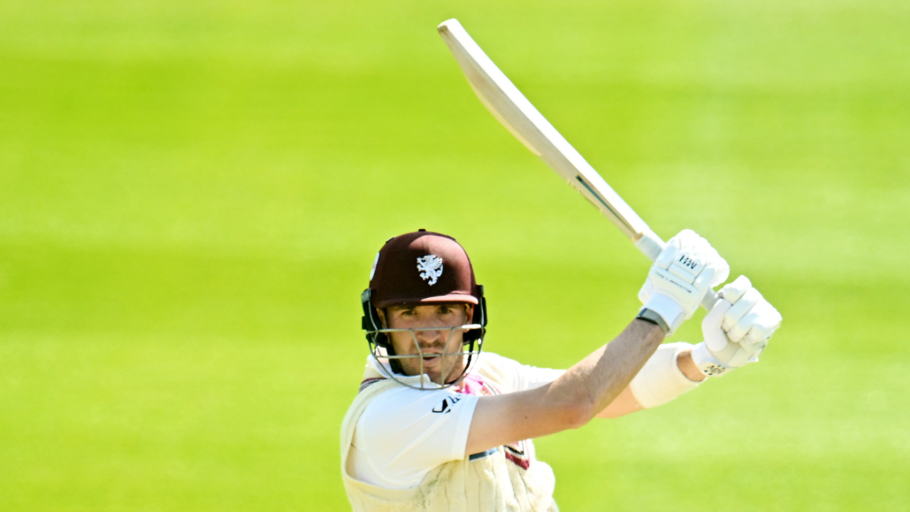 Craig Overton drives during his innings of 95 not out