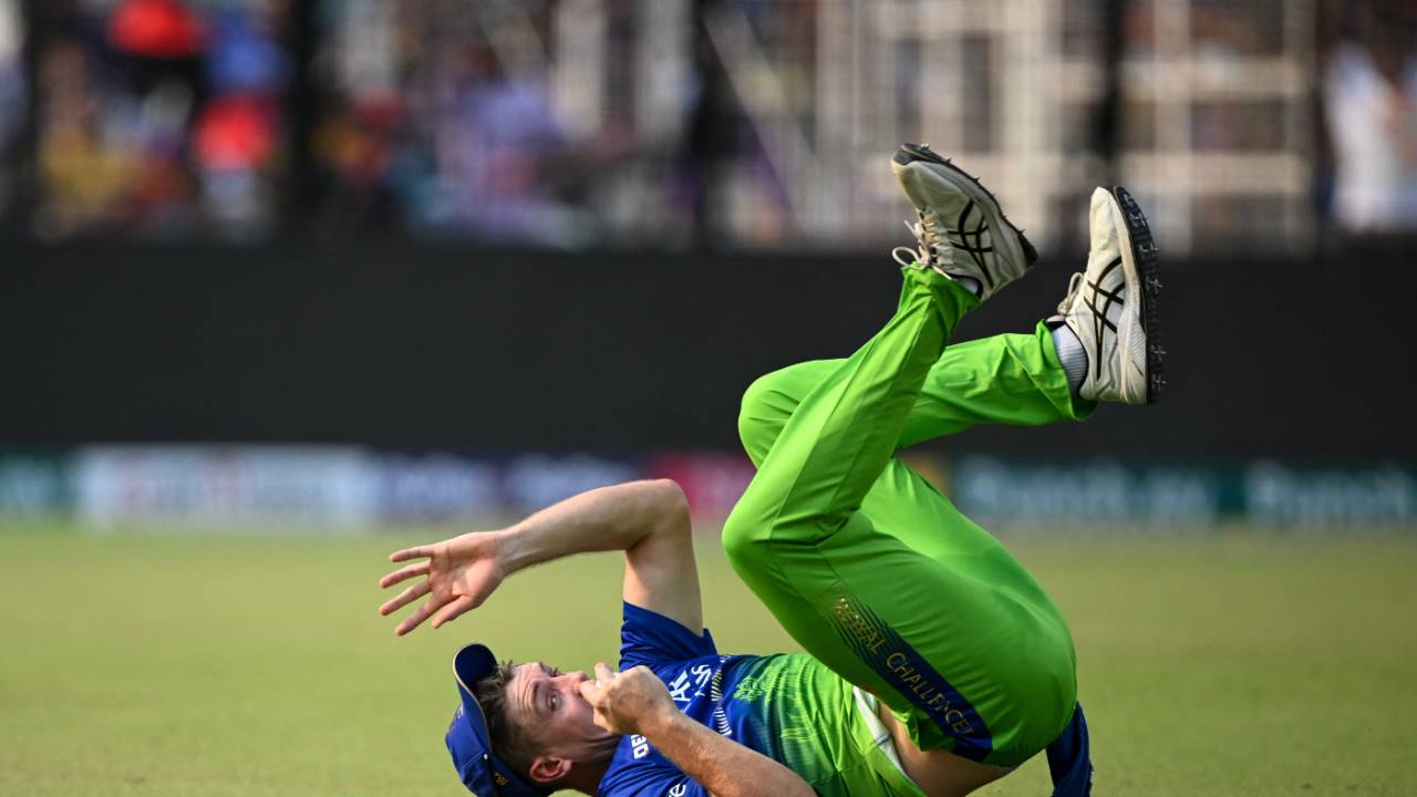 Cameron Green takes a tumble after completing a stunning one-handed grab at midwicket