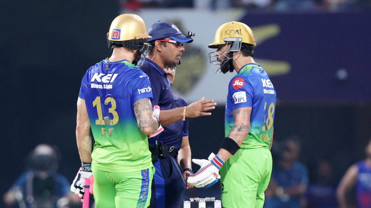 Virat Kohli had a lot to say to the umpires on being given out off a high full toss, found to be a legal ball on review, Kolkata Knight Riders vs Royal Challengers Bengaluru, IPL 2024, Kolkata, April 21, 2024