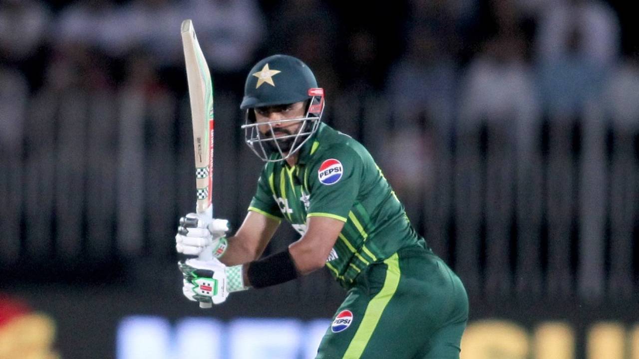 Babar Azam kept the Pakistan innings chugging along after Saim Ayub fell, Pakistan vs New Zealand, 3rd T20I, Rawalpindi, April 21, 2024