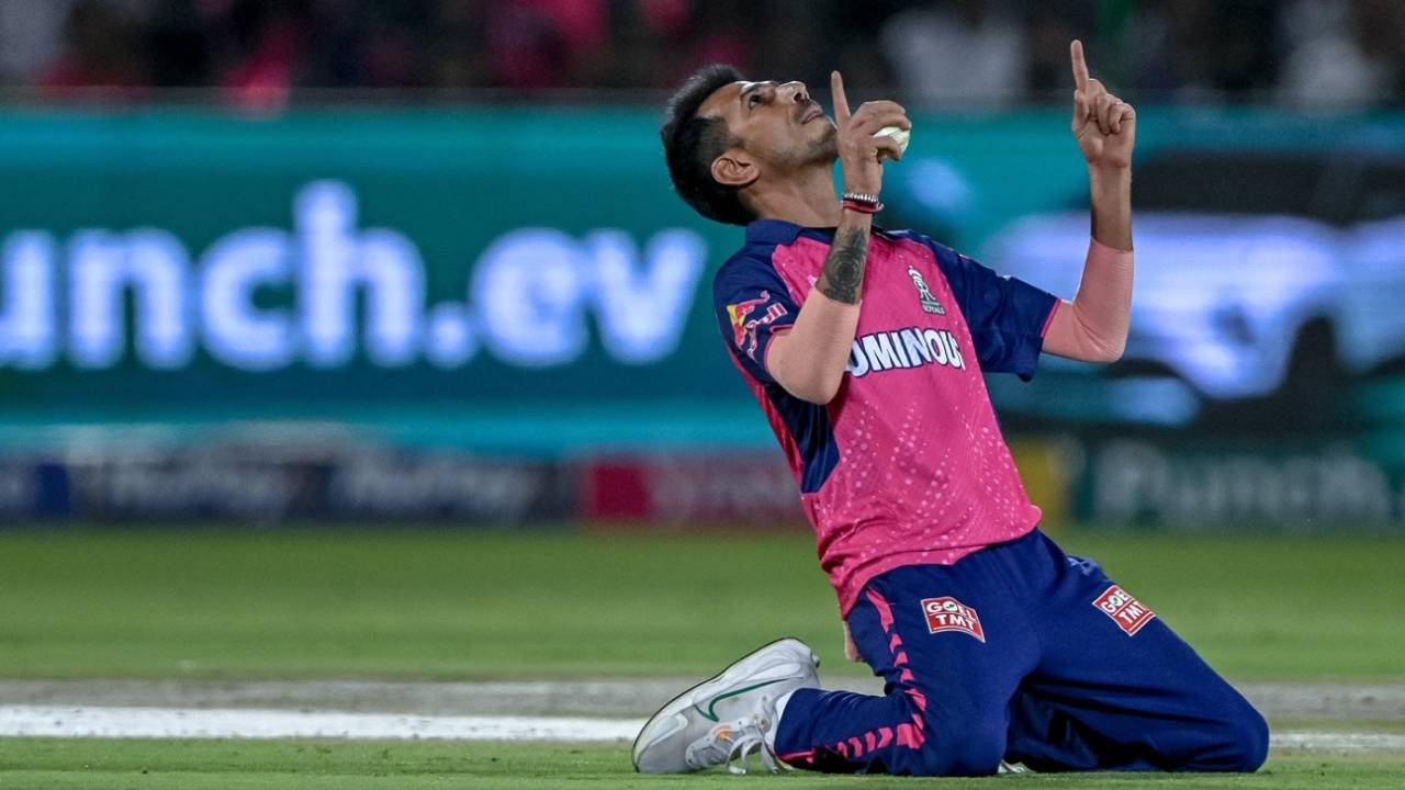 Yuzvendra Chahal celebrates the wicket of Mohammad Nabi, Rajasthan Royals vs Mumbai Indians, IPL 2024, Jaipur, April 22, 2024