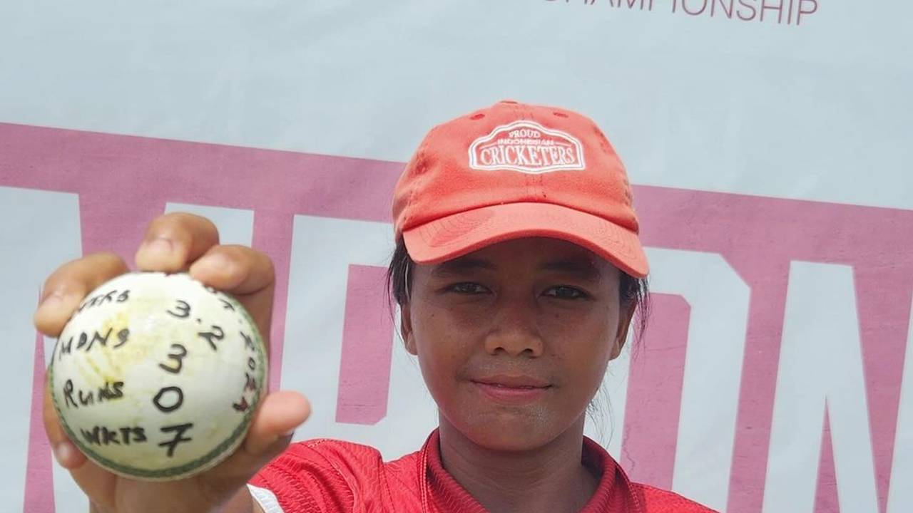 Rohmalia poses with her mementos from the game, Indonesia vs Mongolia, 5th women's T20I, Bali, April 24, 2024