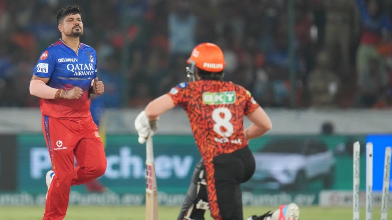 Karn Sharma made a mess of Nitish Kumar Reddy's stumps, Sunrisers Hyderabad vs Royal Challengers Bengaluru, IPL 2024, Hyderabad, April 25, 2024