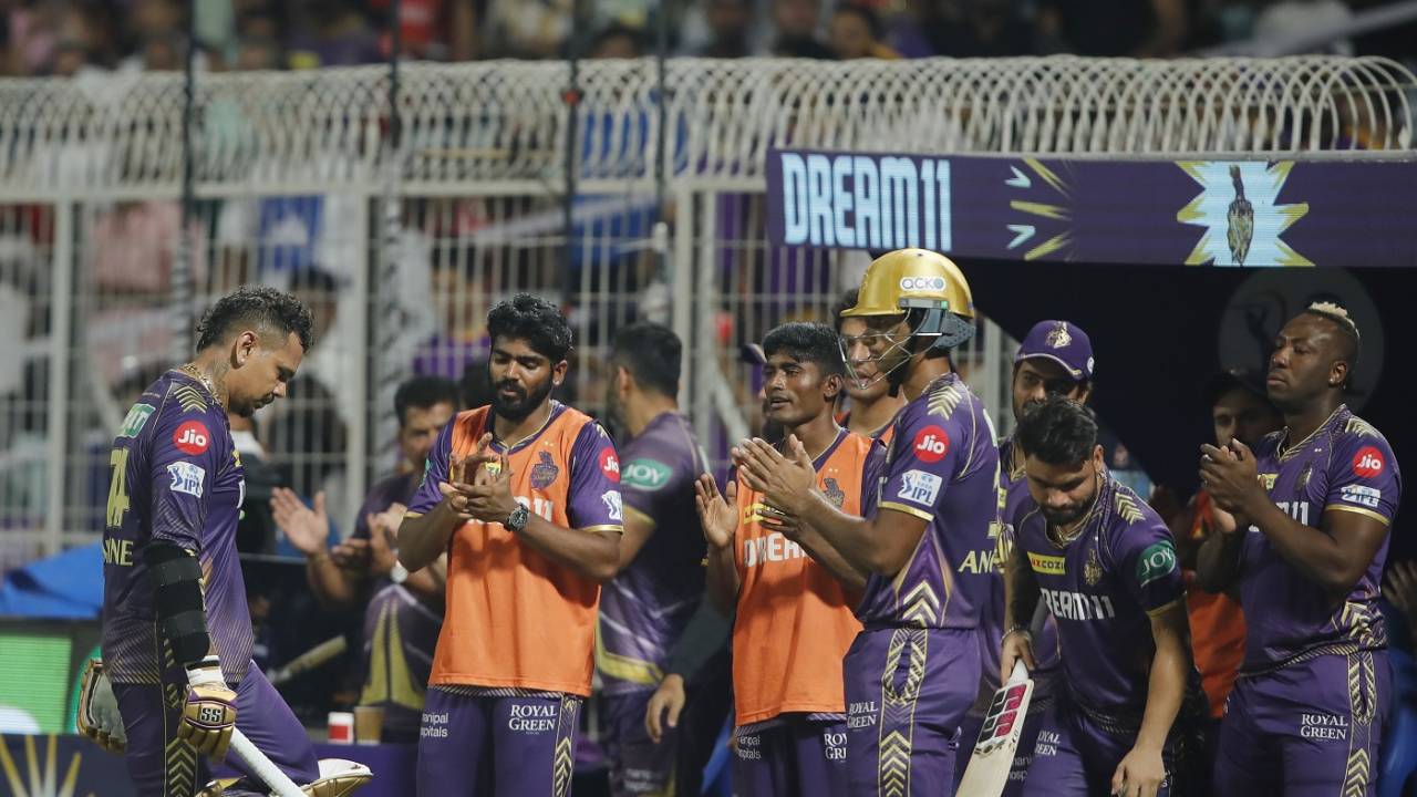 Sunil Narine was warmly welcomed back by his team-mates after he had hit 71 off 32 balls