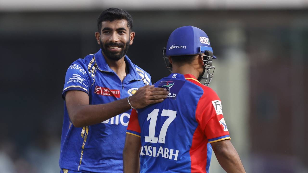 Jasprit Bumrah has a smile and a pat on the back for Rishabh Pant after dismissing him
