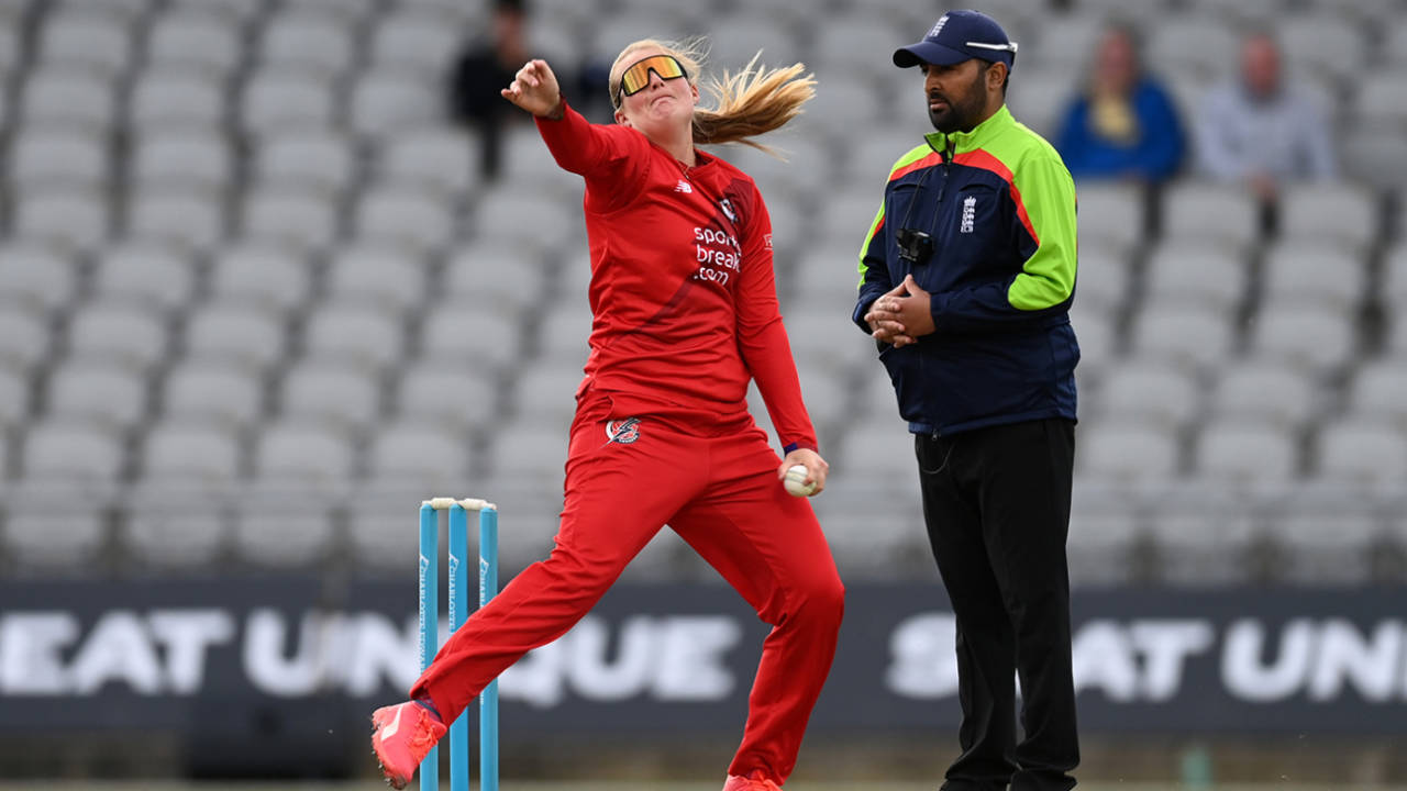 Sophie Ecclestone was amongst the wickets for Thunder, Thunder vs The Blaze, Charlotte Edwards Cup, Emirates Old Trafford, May 25, 2023