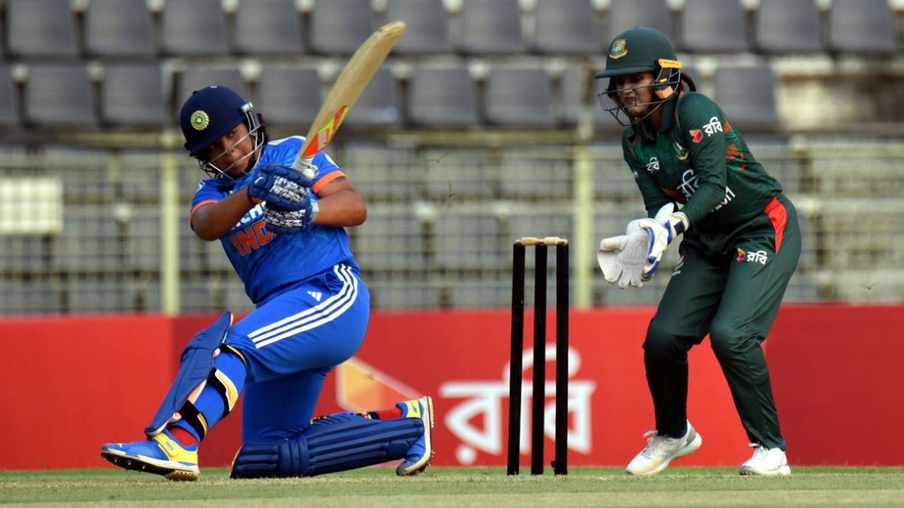 Richa Ghosh provided the impetus at No. 5, Bangladesh vs India, 1st women's T20I. Sylhet, April 28, 2024