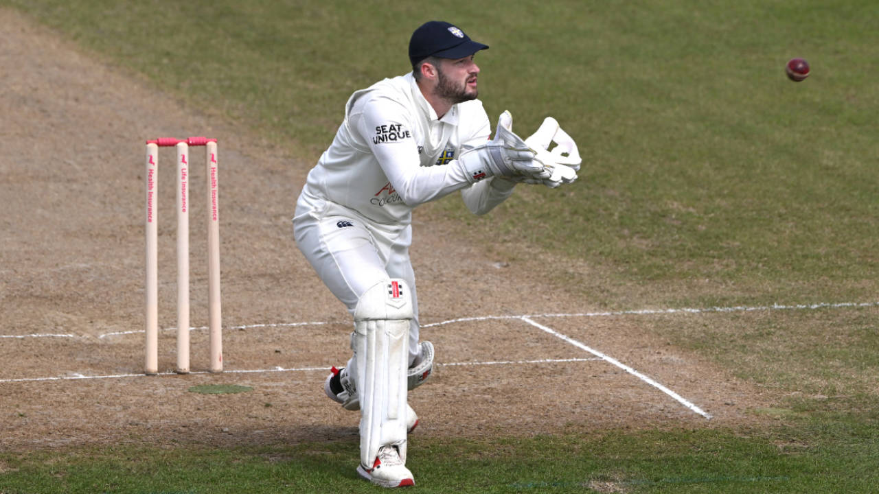 Durham's Ollie Robinson gathers the ball, Durham vs Essex, County Championship, Division One, Chester-le-Street, April 29, 2024