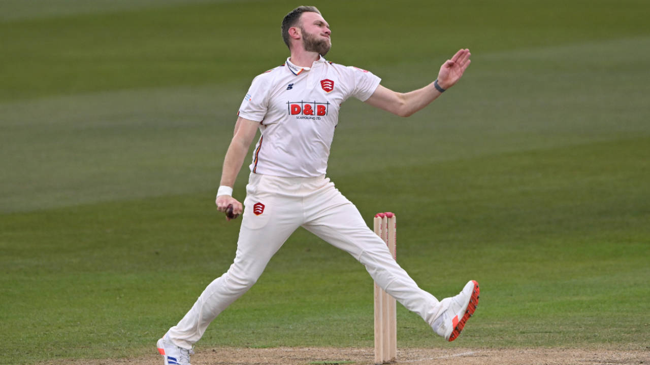 Sam Cook runs in to bowl for Essex, Durham vs Essex, County Championship, Division One, Chester-le-Street, April 29, 2024