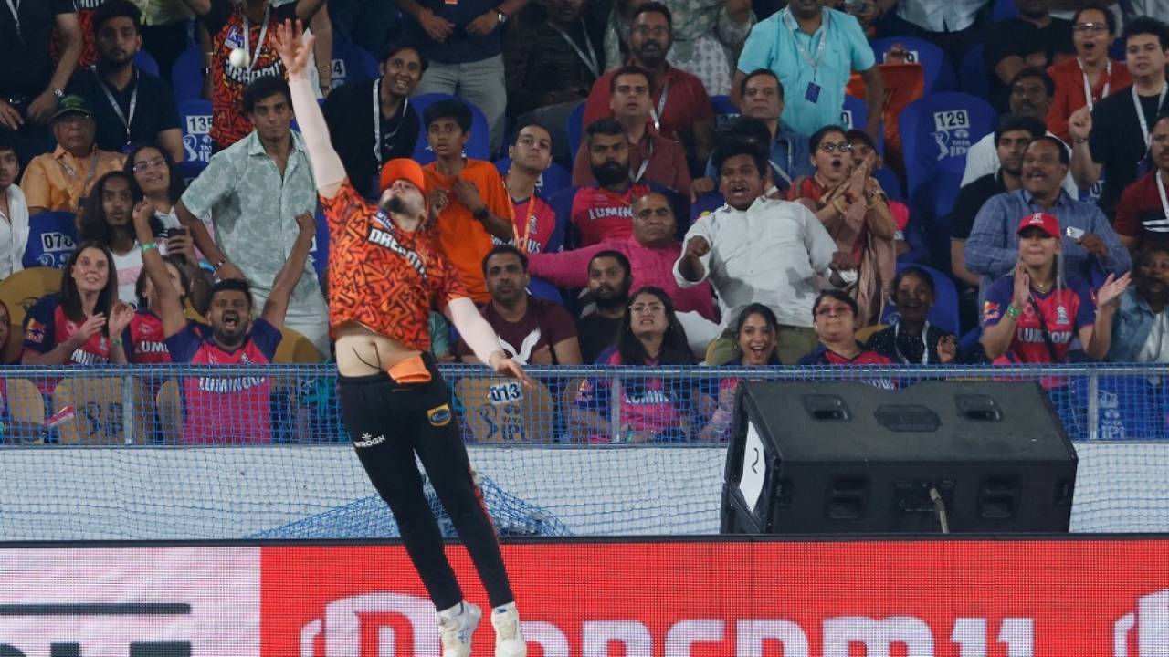 Riyan Parag's mother looks on as his son clears Abdul Samad at long-on for six, Sunrisers Hyderabad vs Rajasthan Royals, IPL 2024, Hyderabad, May 2, 2024